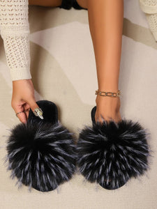 Fuzzy Open Toe Flat Sandals